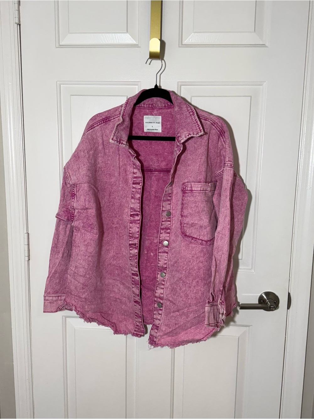 Celebrity Pink Acid Wash Pink Oversized Denim Shirt Jacket